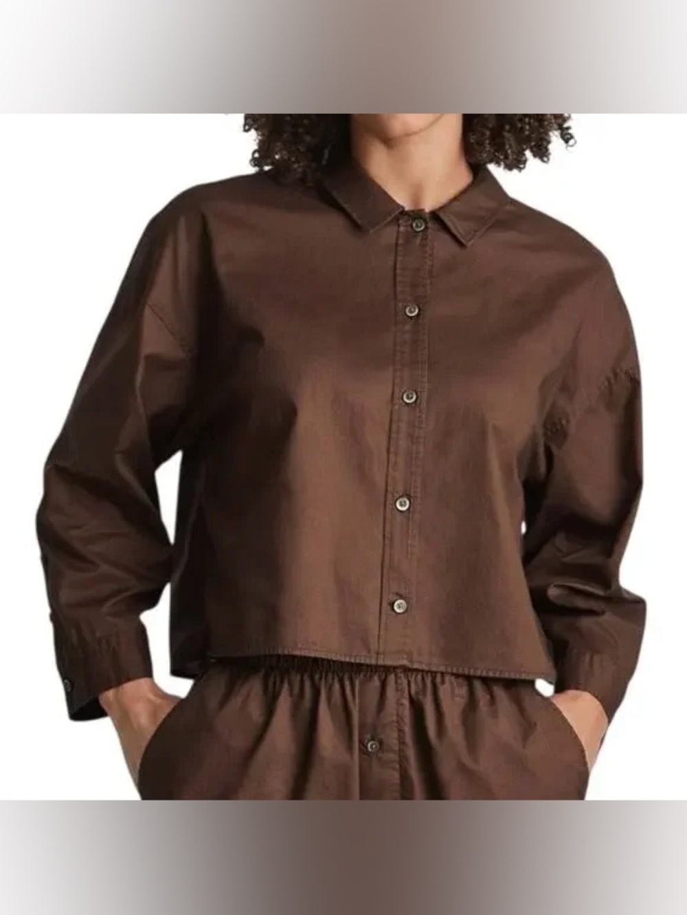 NWOT Everlane Woven PJ Chesnut Button Front Cropped Top